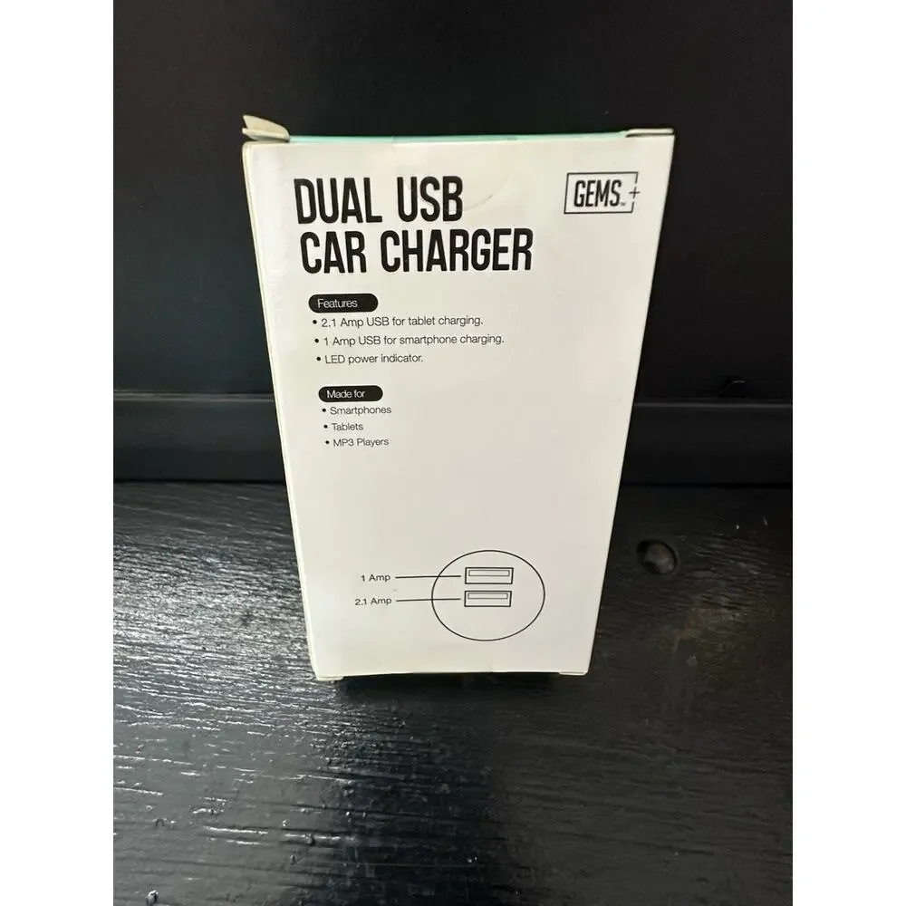 Lot of 3 GEMS Aqua Dual USB Car Chargers 2.1A 1A New in Box